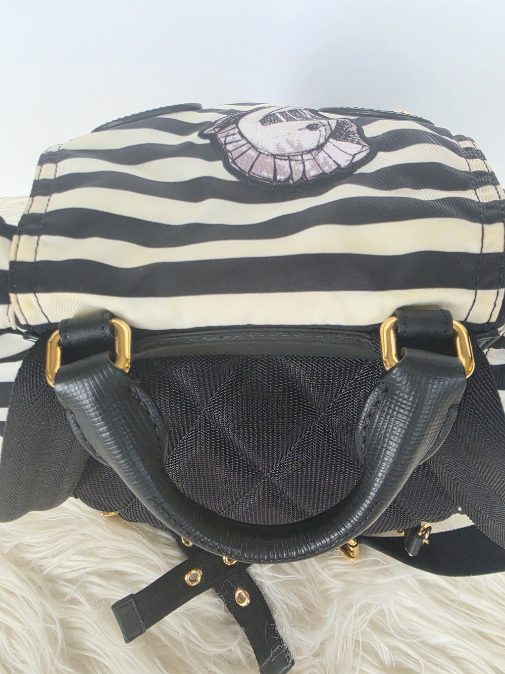 Burberry Black & White Striped Backpack with Embroidered Patches - Picture 7 of 16